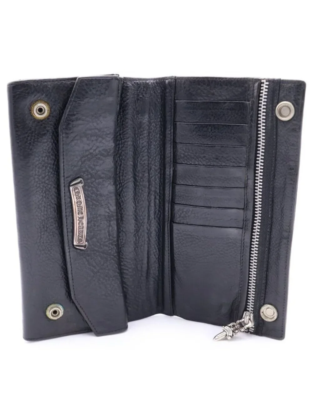Chrome Hearts Greasy Cross Ball Button Leather Wallet Black